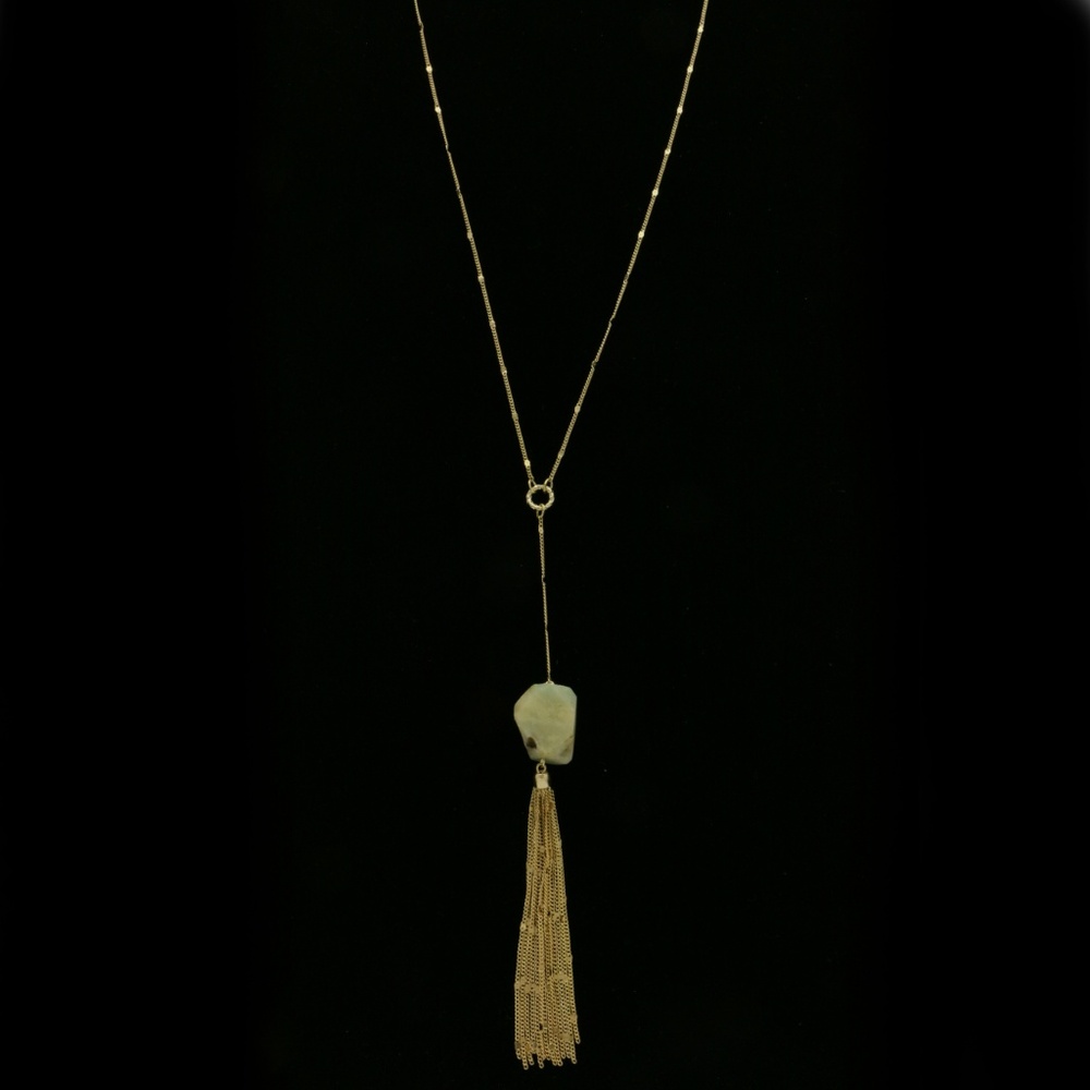 Semi-Precious Tassel Long-Necklace Gold/Green NWT - Picture 5 of 5